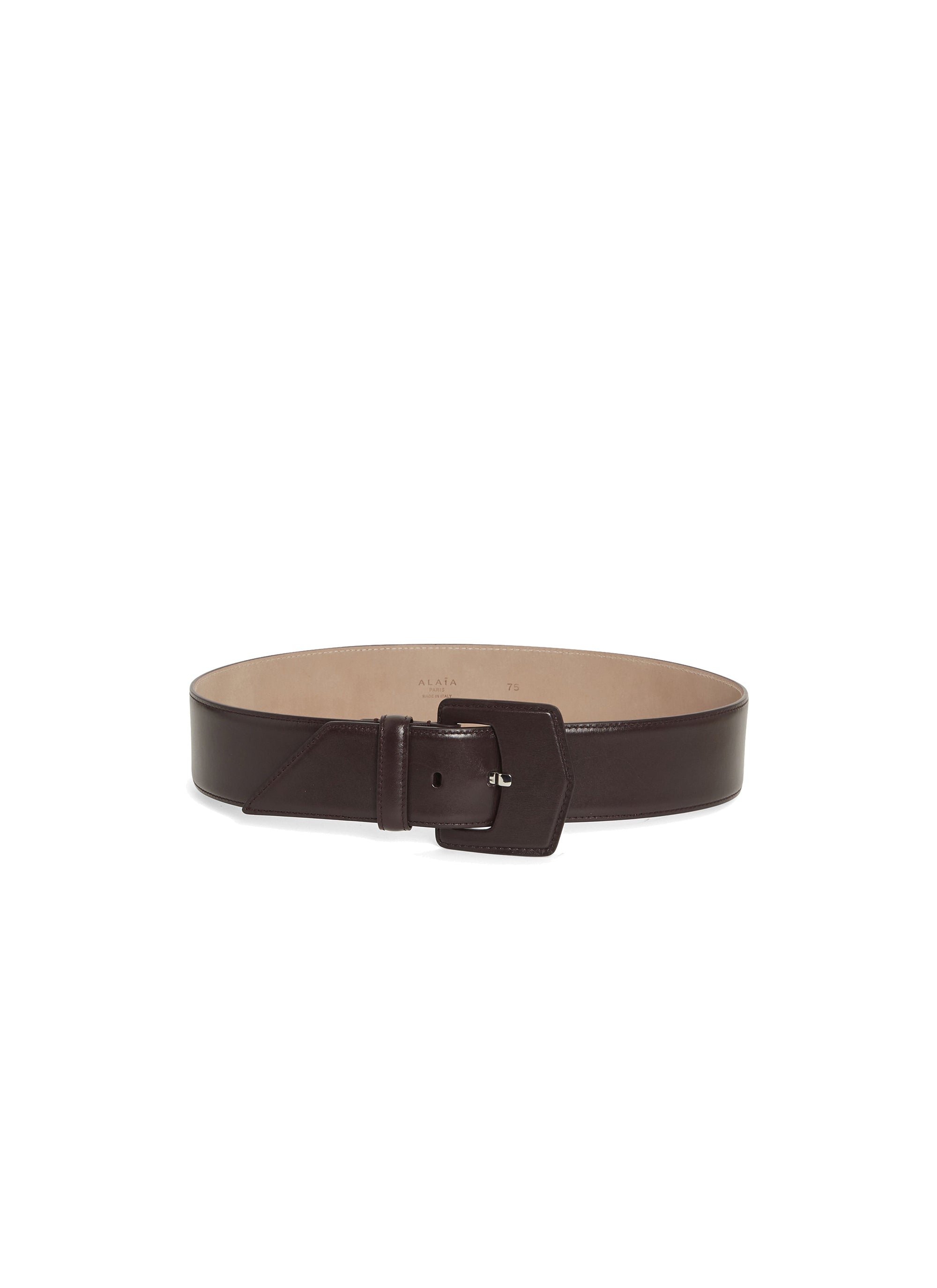 Oversized geometric buckle belt in leather - Almandite