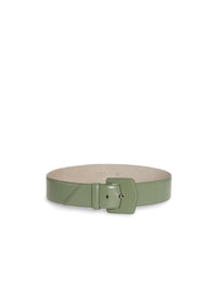 Oversized geometric buckle belt in leather - Aloe