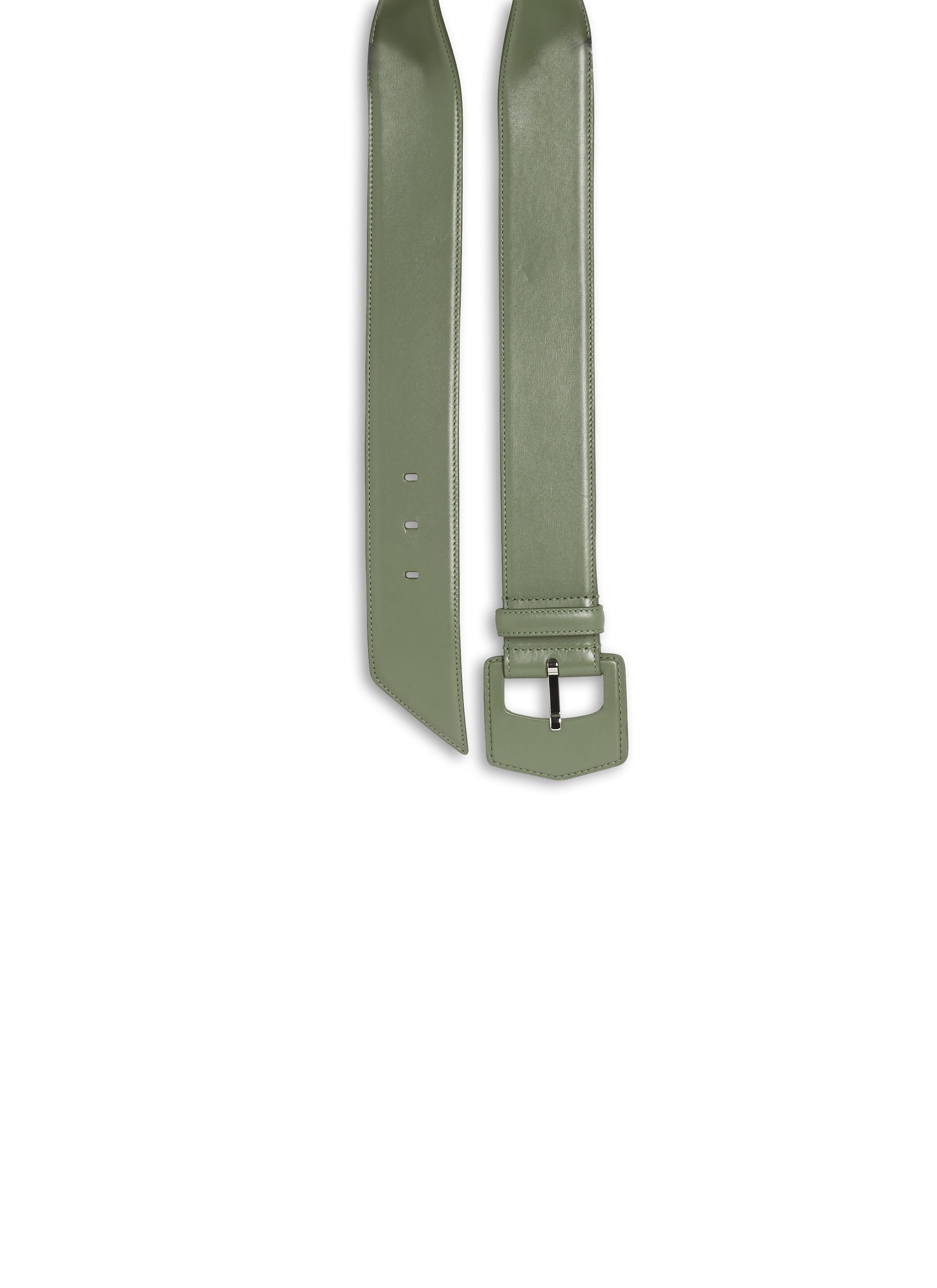 Oversized geometric buckle belt in leather - Aloe