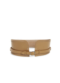 Wide openwork belt in leather - Light Tan