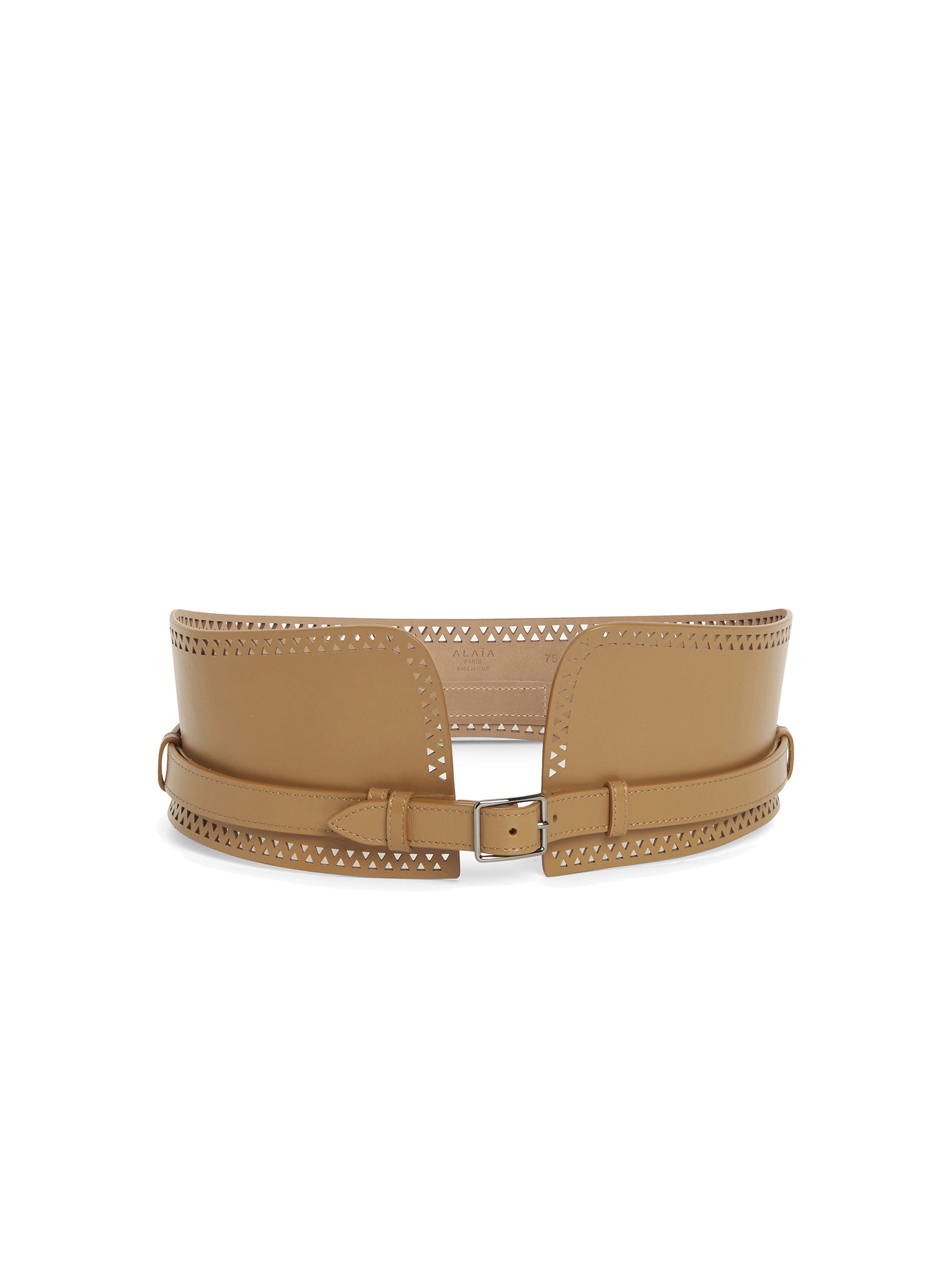 Ceinture large à motif ajourée en cuir - Tan Clair