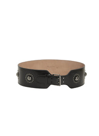 Studded buckle belt in leather - Black & Ruthenium