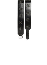 Studded buckle belt in leather - Black & Ruthenium