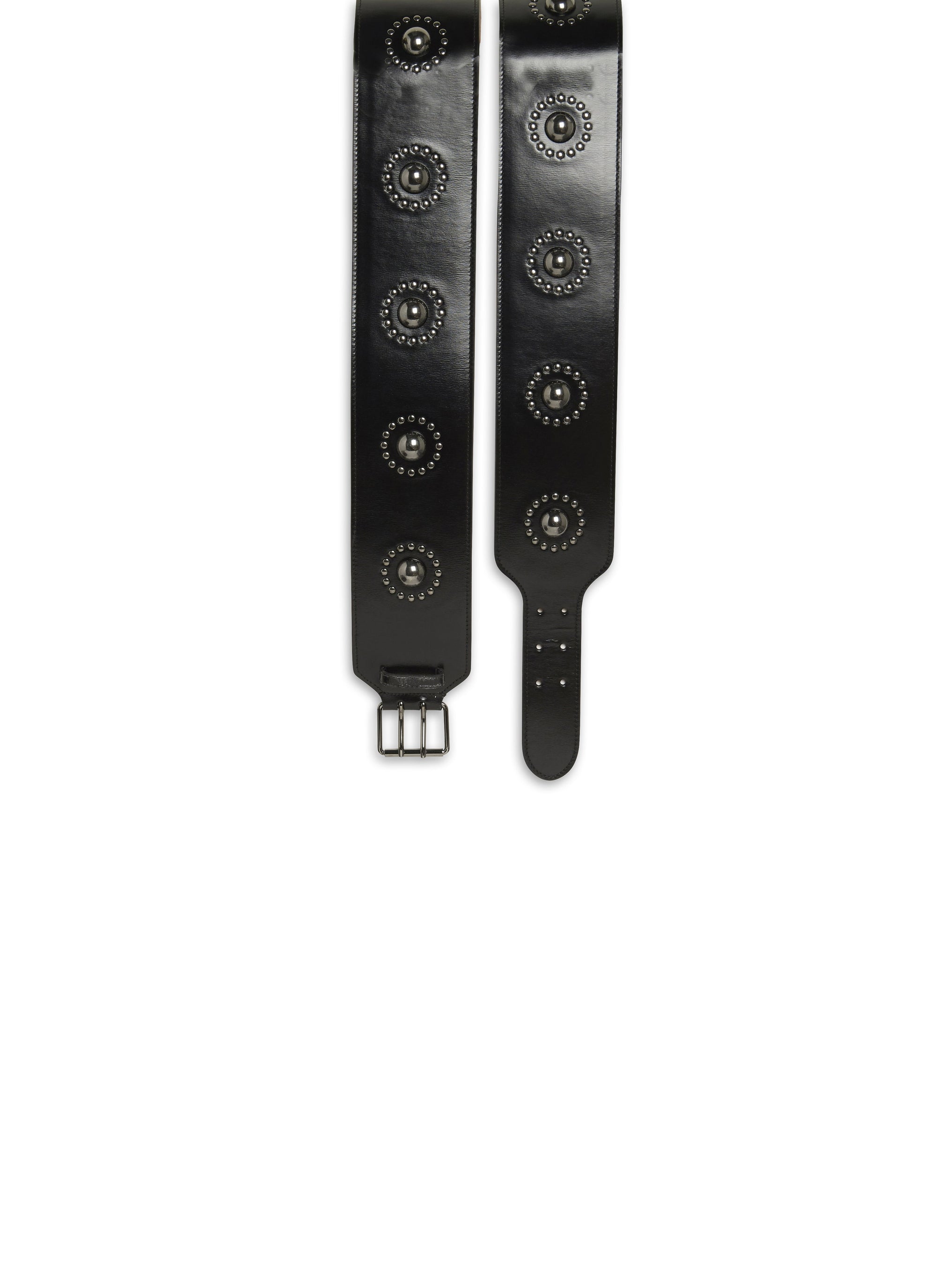 Studded buckle belt in leather - Black & Ruthenium