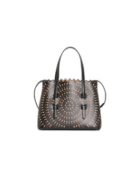 Mina bag with openwork shoulder strap, leather - Black & Sand