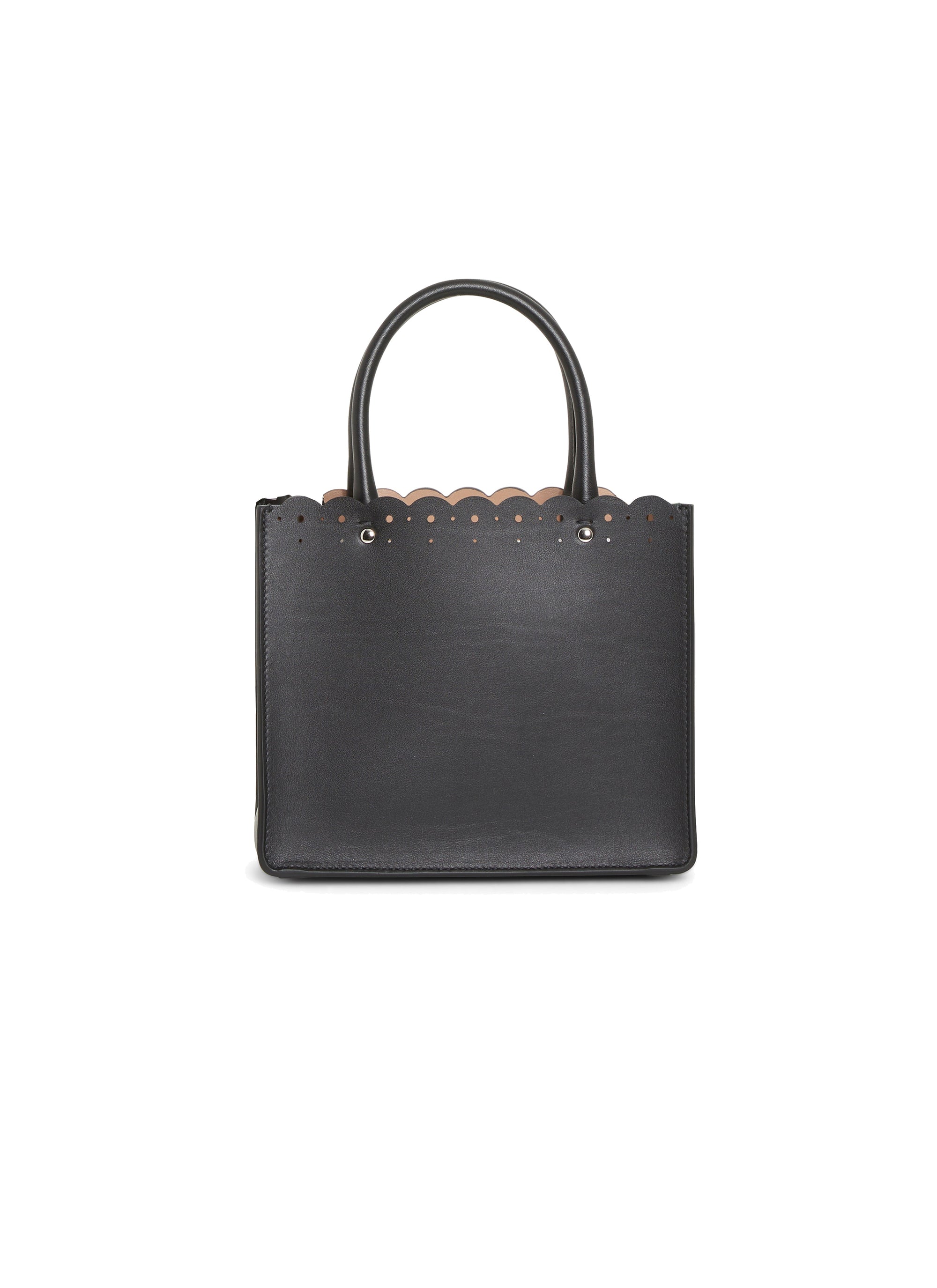 Garance Carrera Fiori bag openwork edging in leather - Black intense