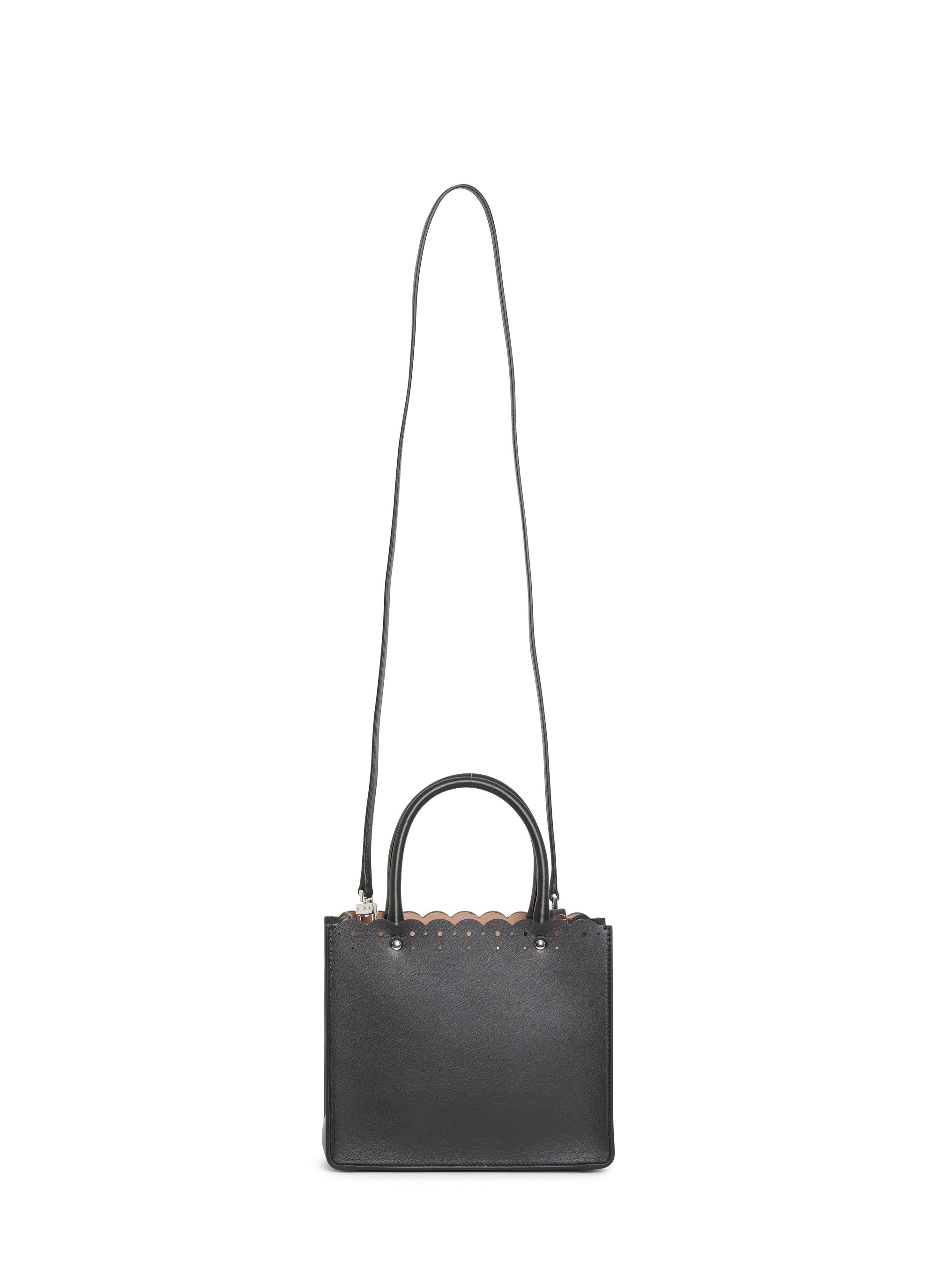Garance Carrera Fiori bag openwork edging in leather - Black intense
