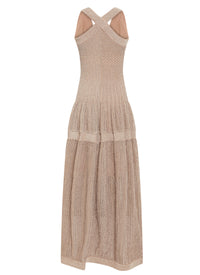 Robe longue à col v sans manches - Or