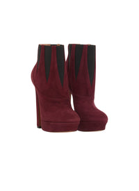 Very high-heeled flat leather boots - Garnet