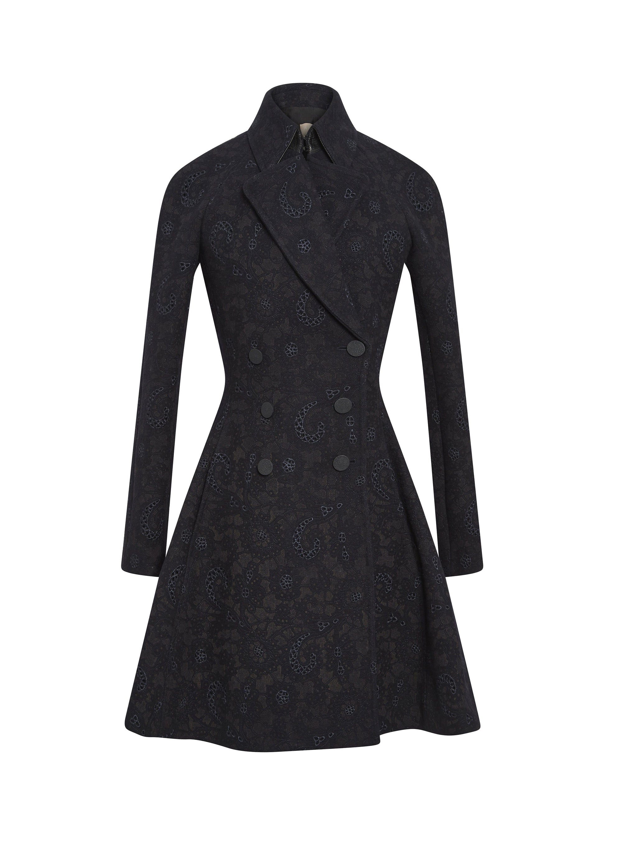 Manteau à broderie couture en laine - Nuit
