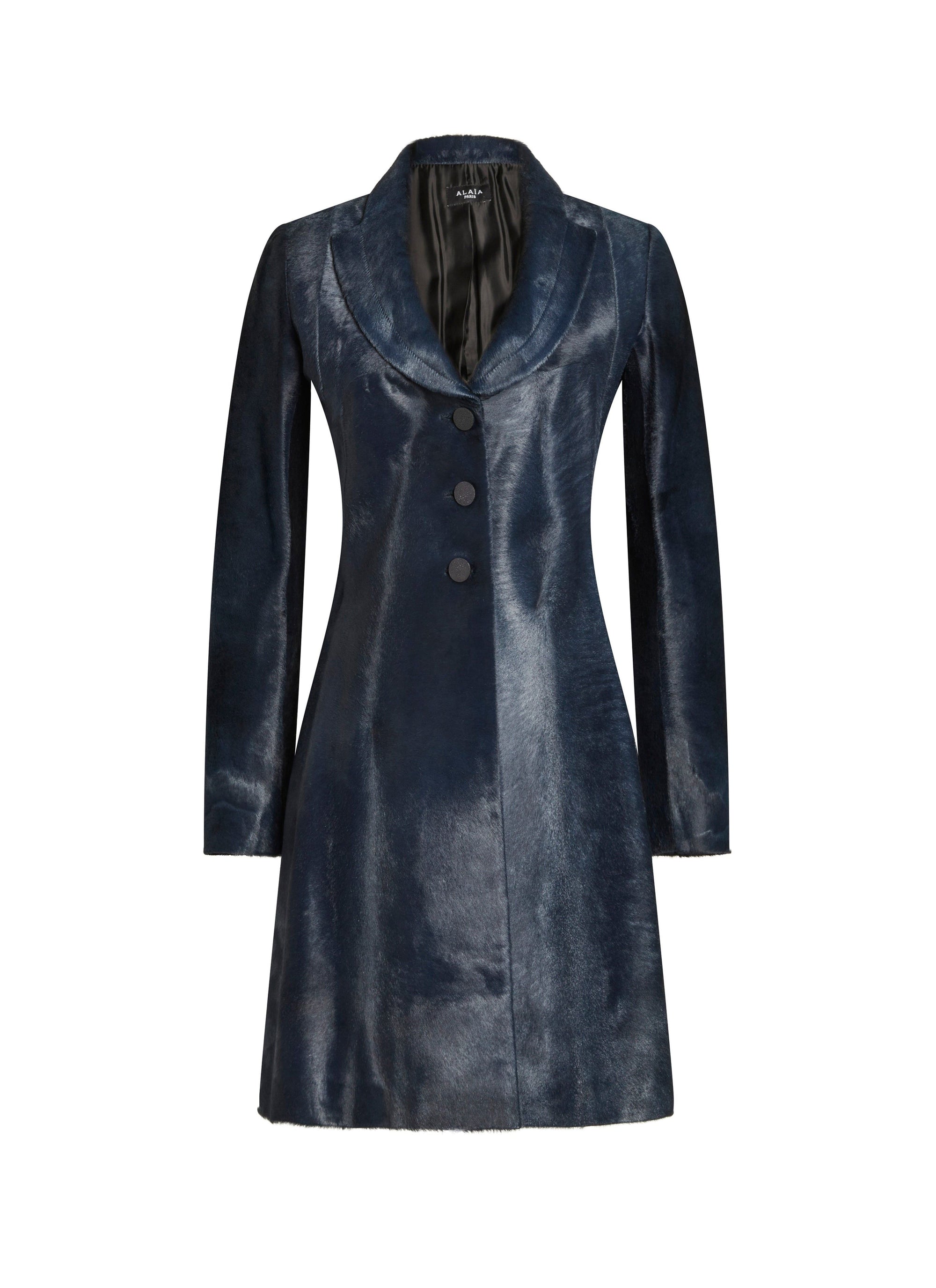 Mid-length leather coat - Dark navy
