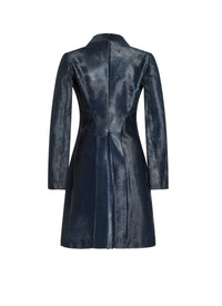 Mid-length leather coat - Dark navy