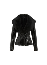 Veste vinyle à grand col en cuir - Noir & Noir