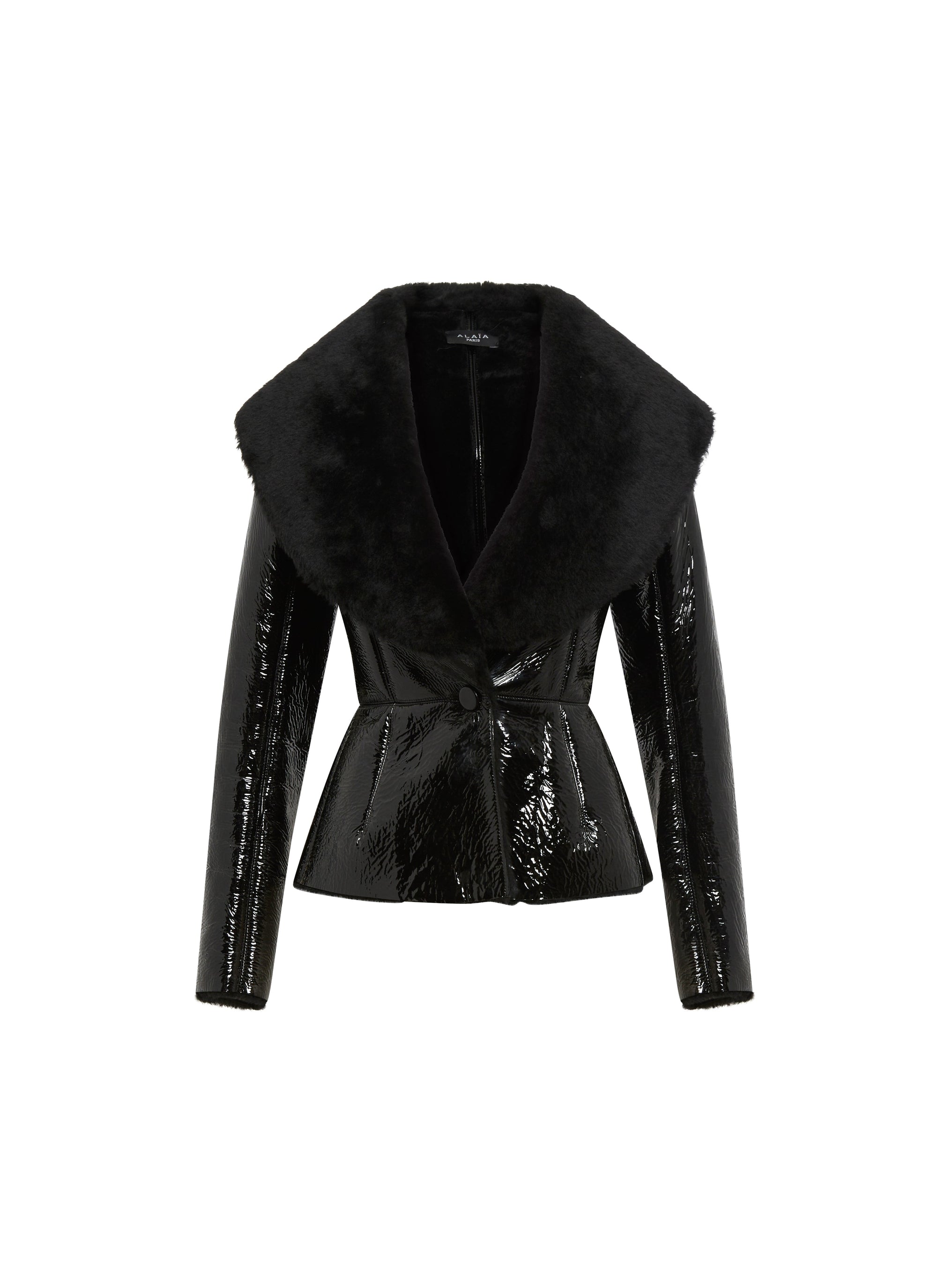 Veste vinyle à grand col en cuir - Noir & Noir