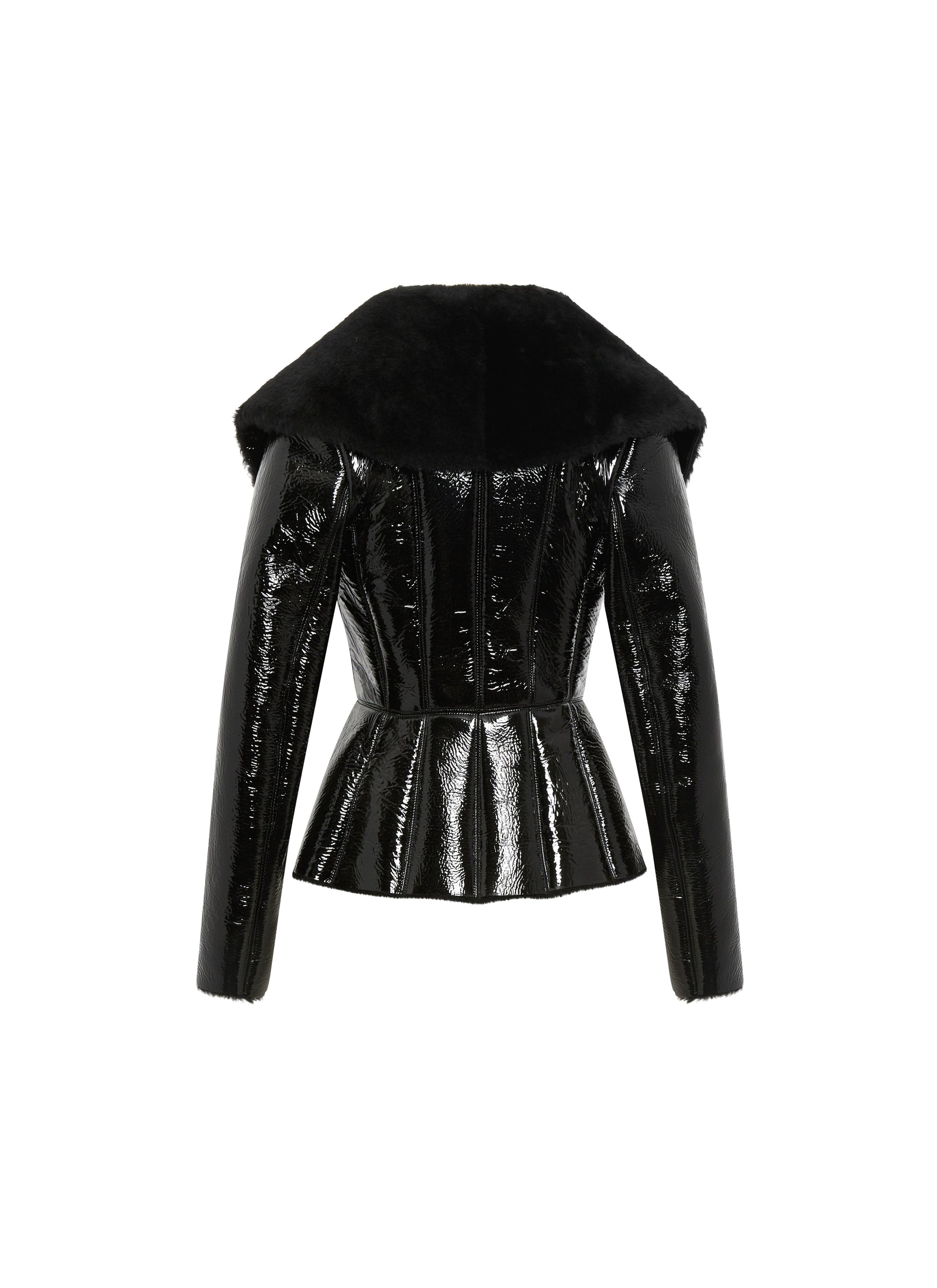 Veste vinyle à grand col en cuir - Noir & Noir