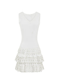 Perforated multi-row short dress - White