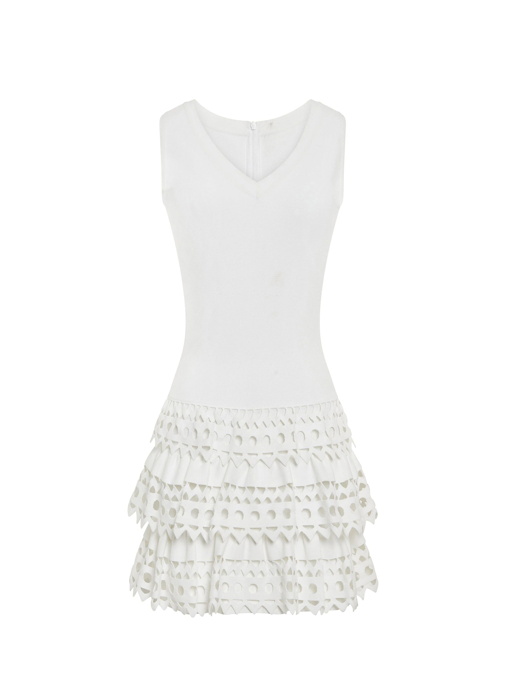 Perforated multi-row short dress - White