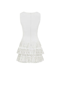 Perforated multi-row short dress - White