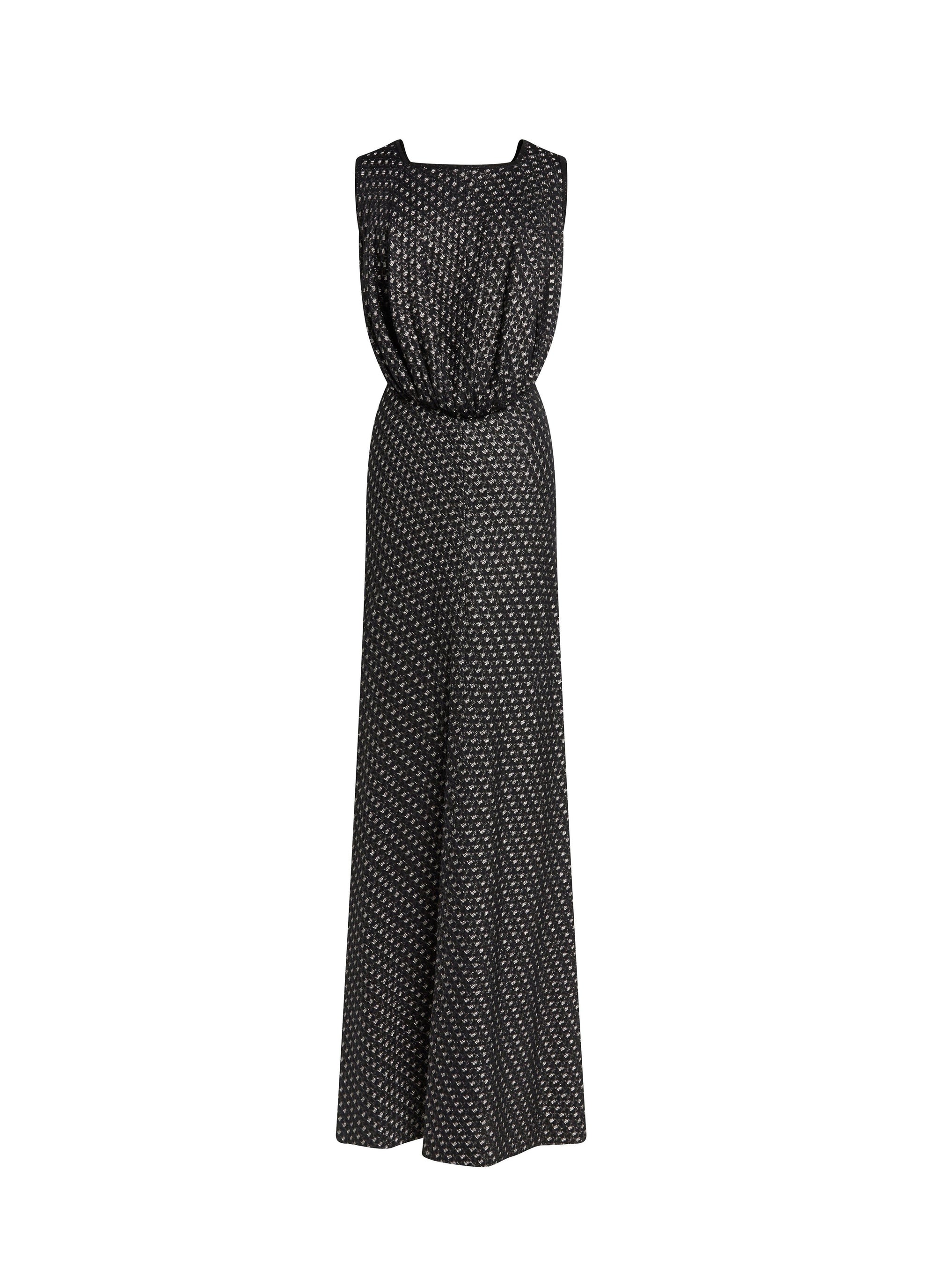 Waisted silk blend maxi dress - Black & Silver