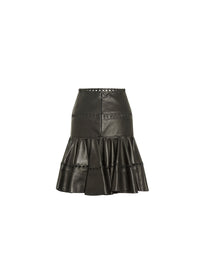 Openwork skater skirt in leather - Black intense