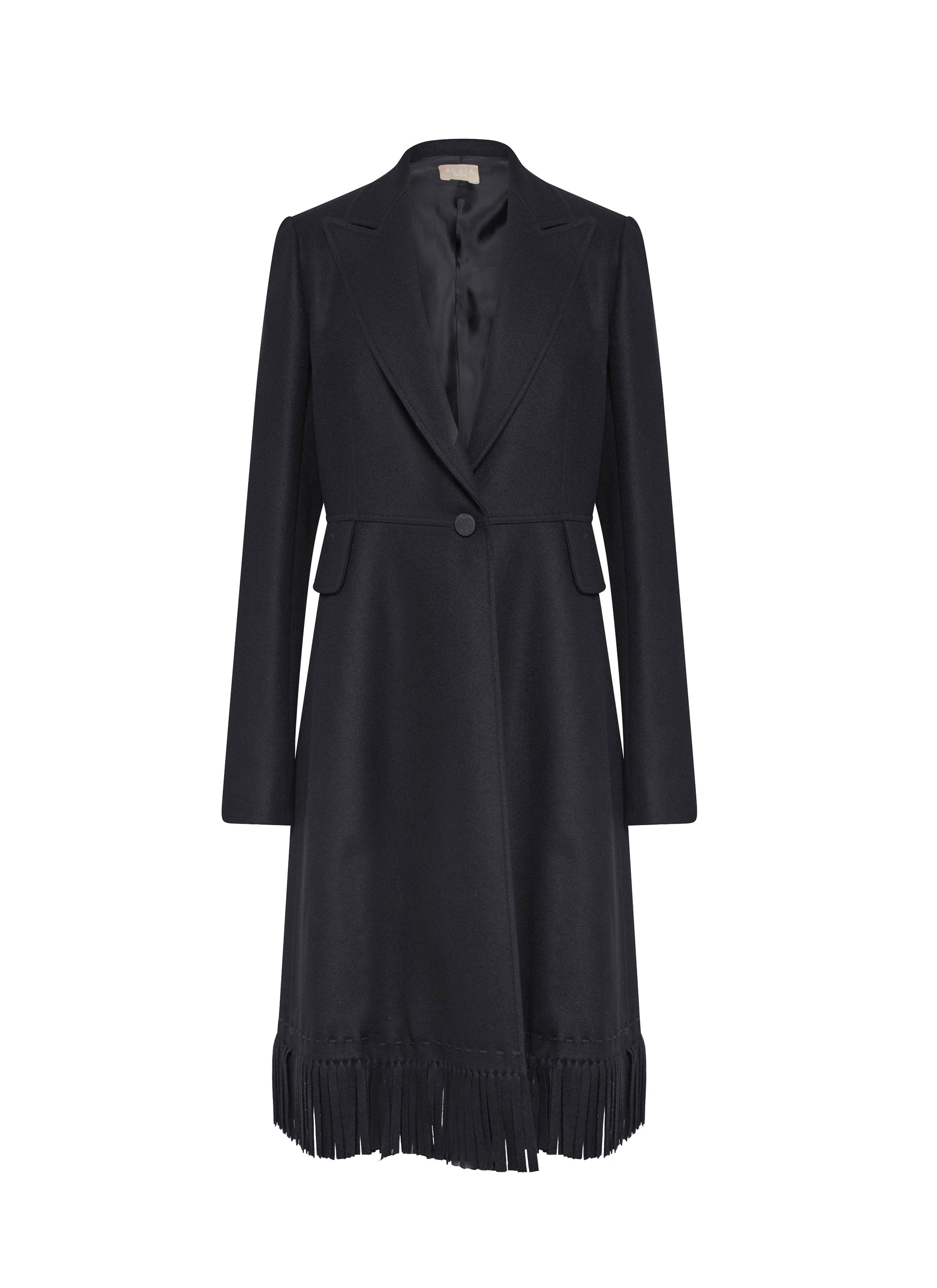 Structured coat with wool fringes - Black intense