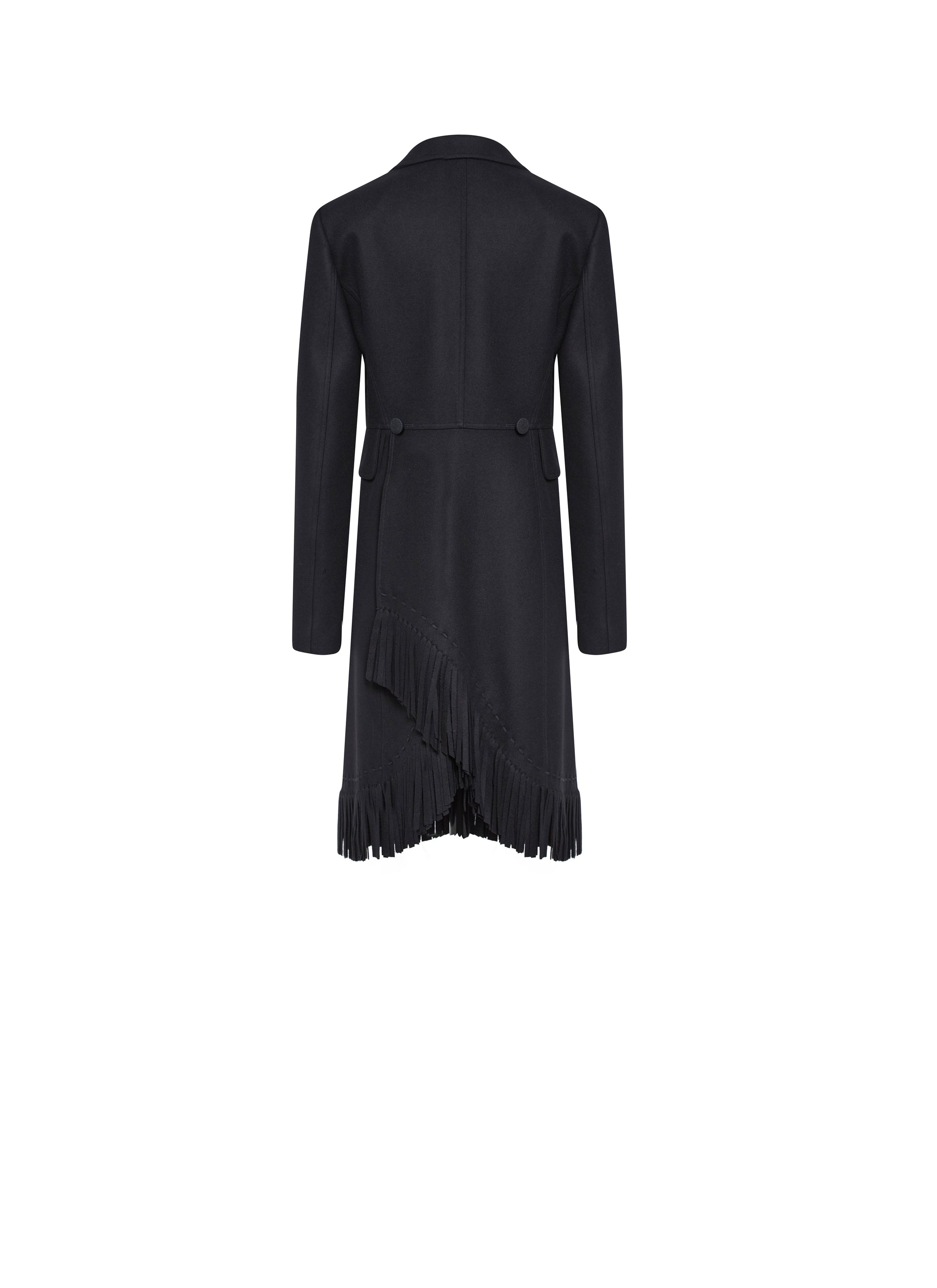 Structured coat with wool fringes - Black intense