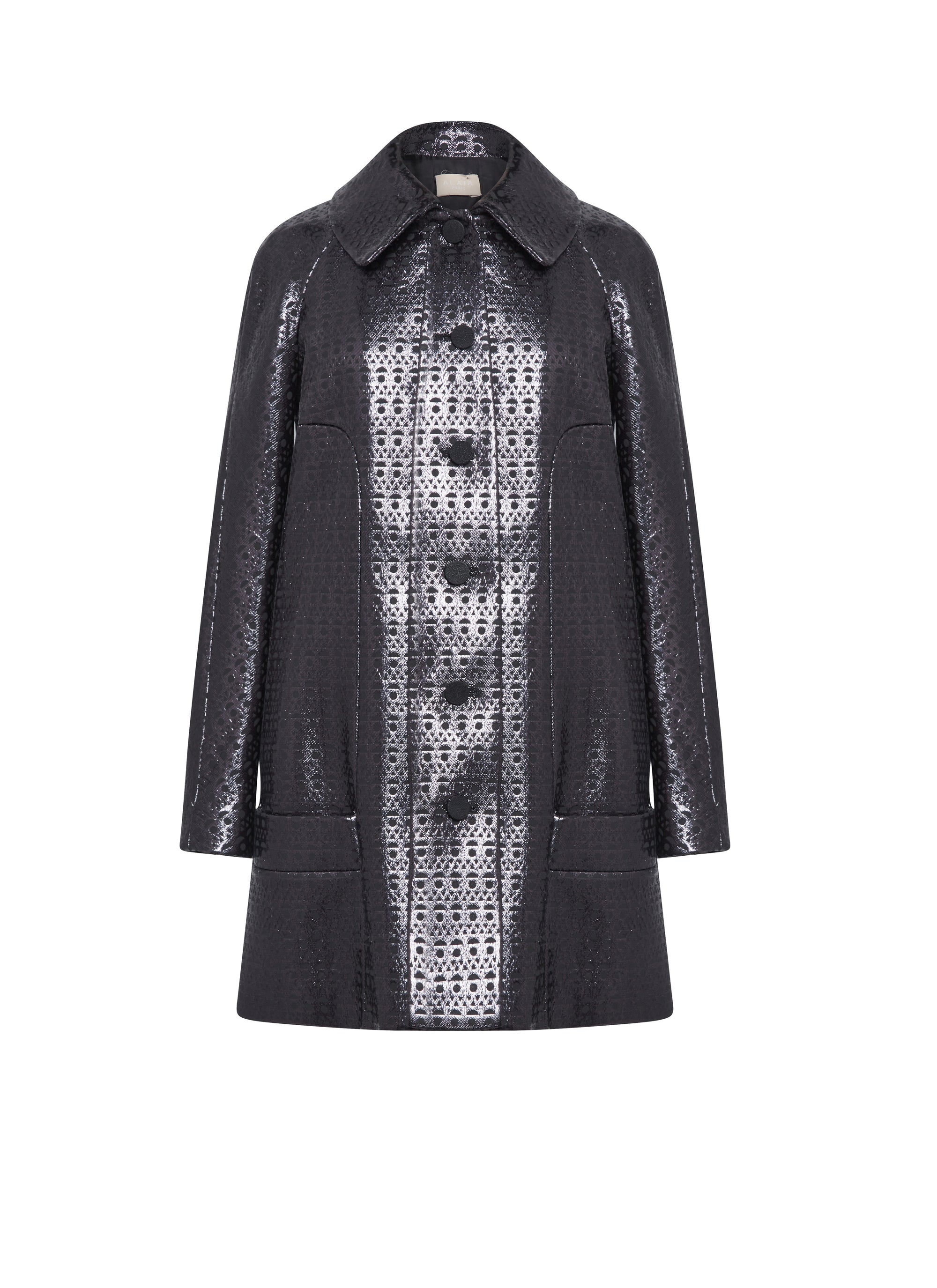 Buttoned coat with shirt collar in wool - Black & Black