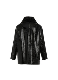 Patent crocodile leather coat - Black