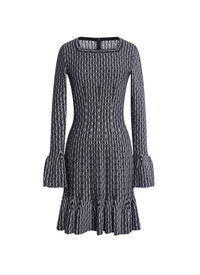 Robe à manches longues à encolure carré en laine - Noir & Blanc
