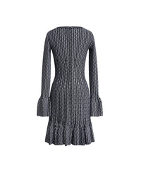 Robe à manches longues à encolure carré en laine - Noir & Blanc