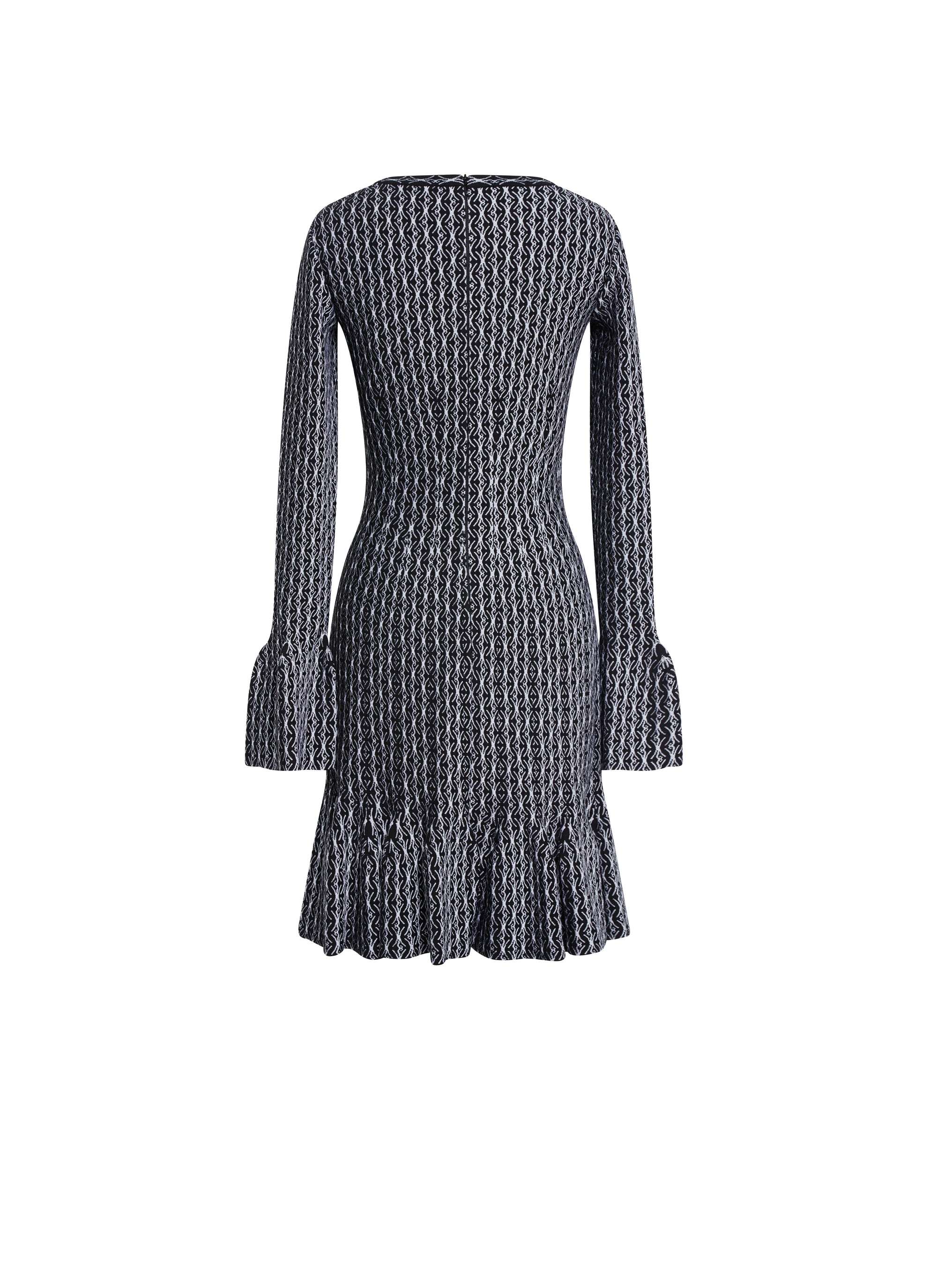 Robe à manches longues à encolure carré en laine - Noir & Blanc
