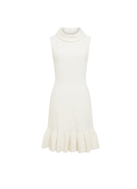 Sleeveless wool turtleneck dress - White