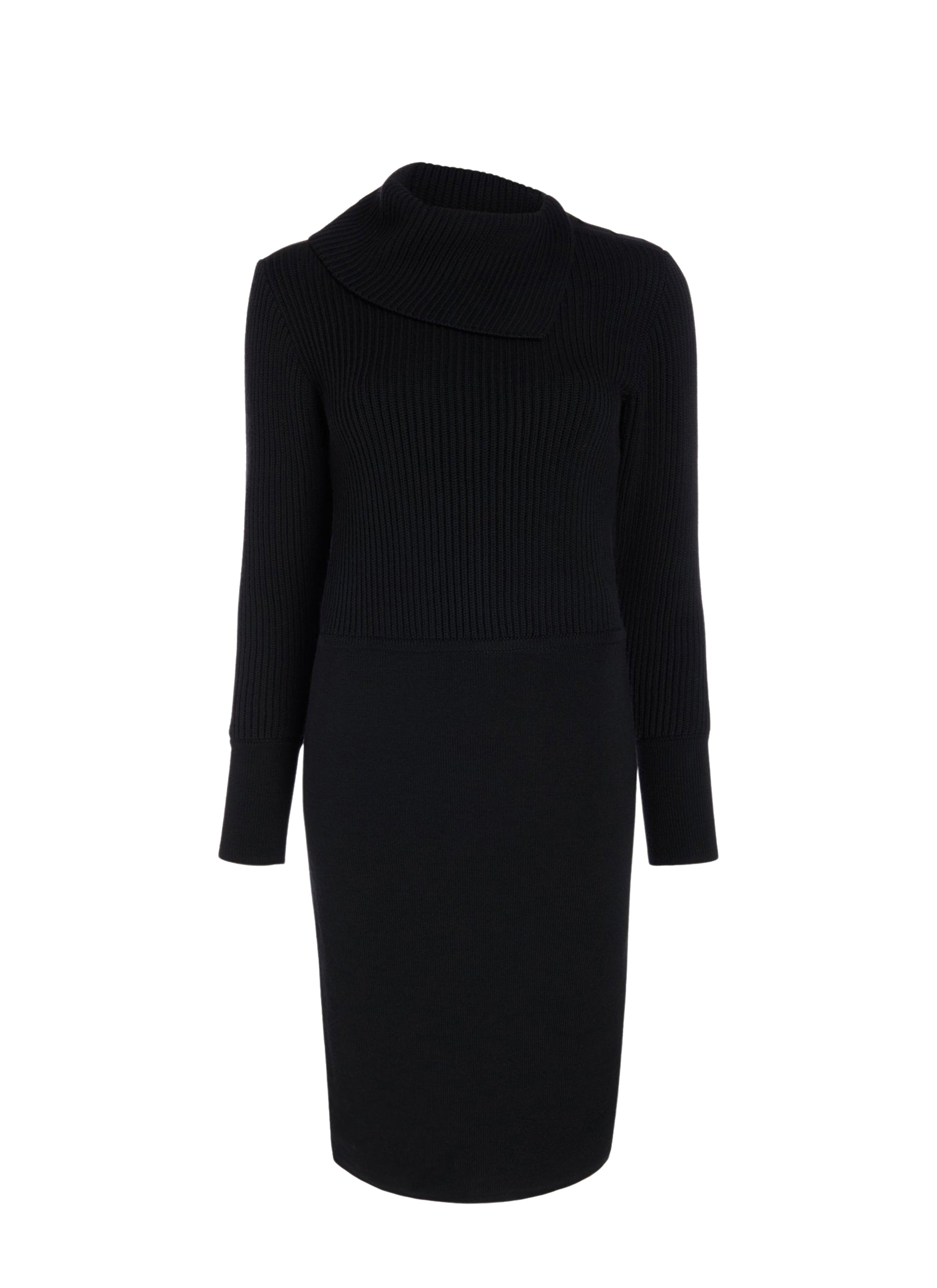 Robe à manches longues en laine - Noir