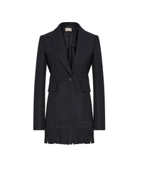 Structured fringed jacket in wool - Black intense