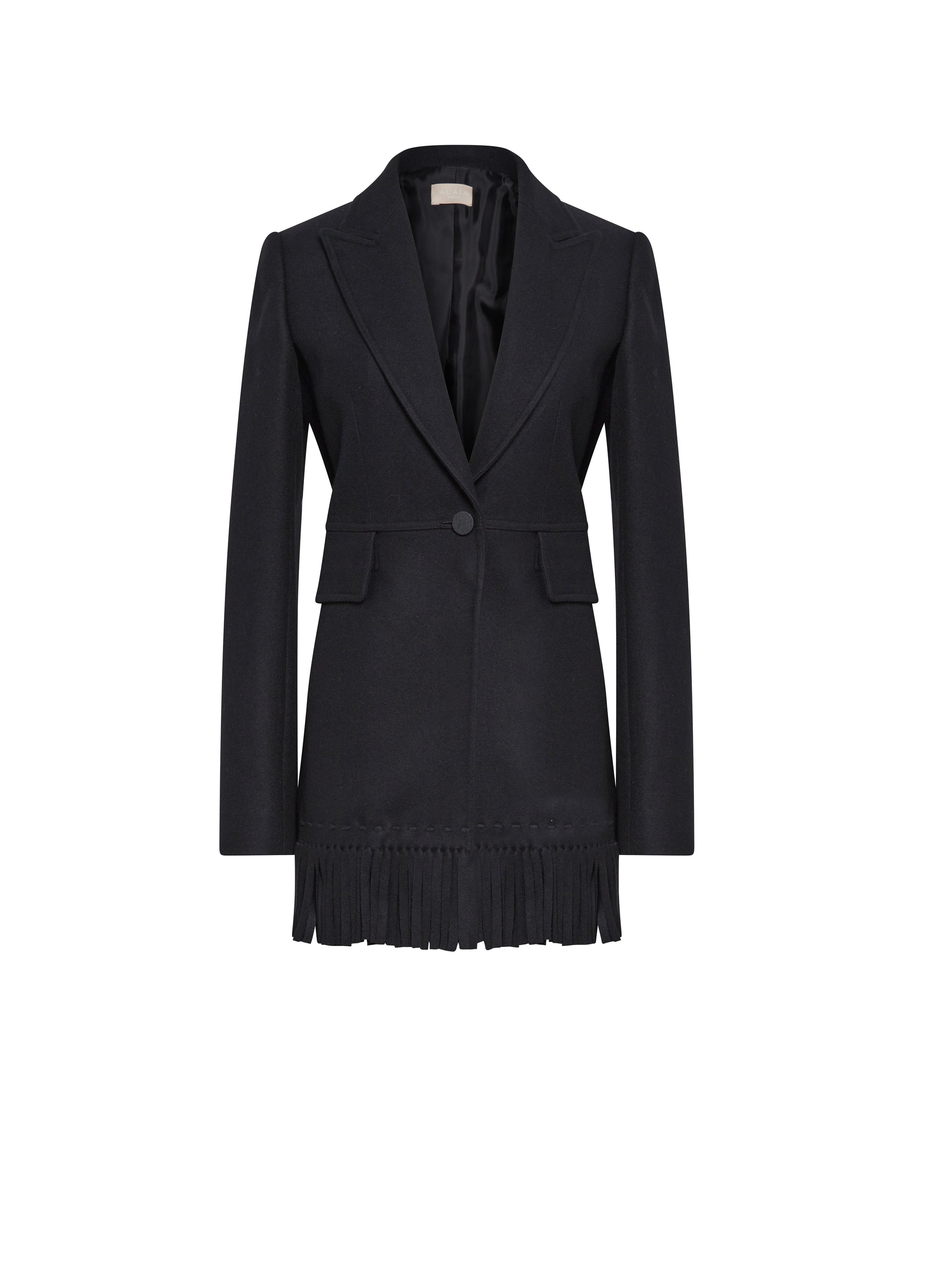 Structured fringed jacket in wool - Black intense
