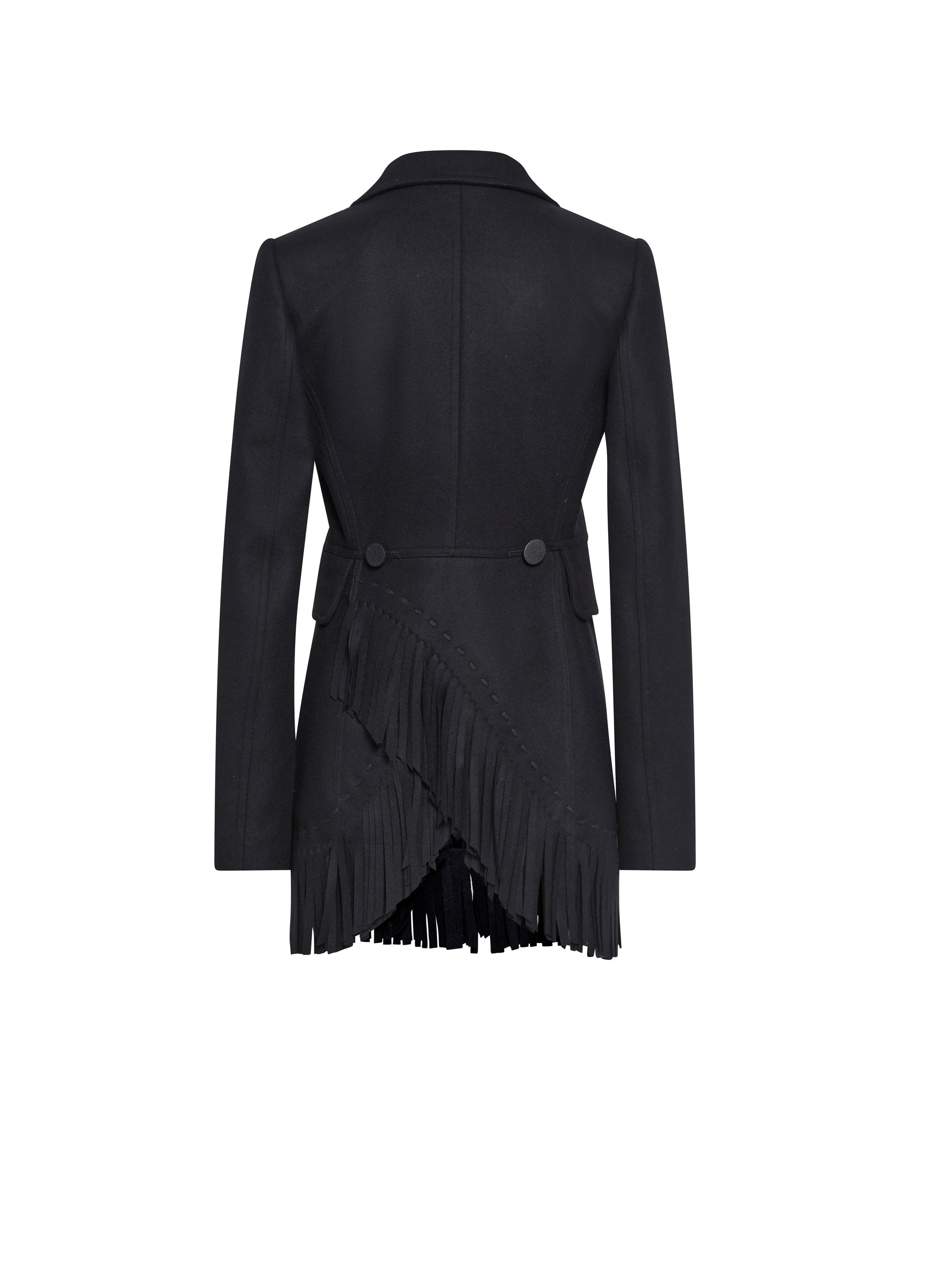 Structured fringed jacket in wool - Black intense