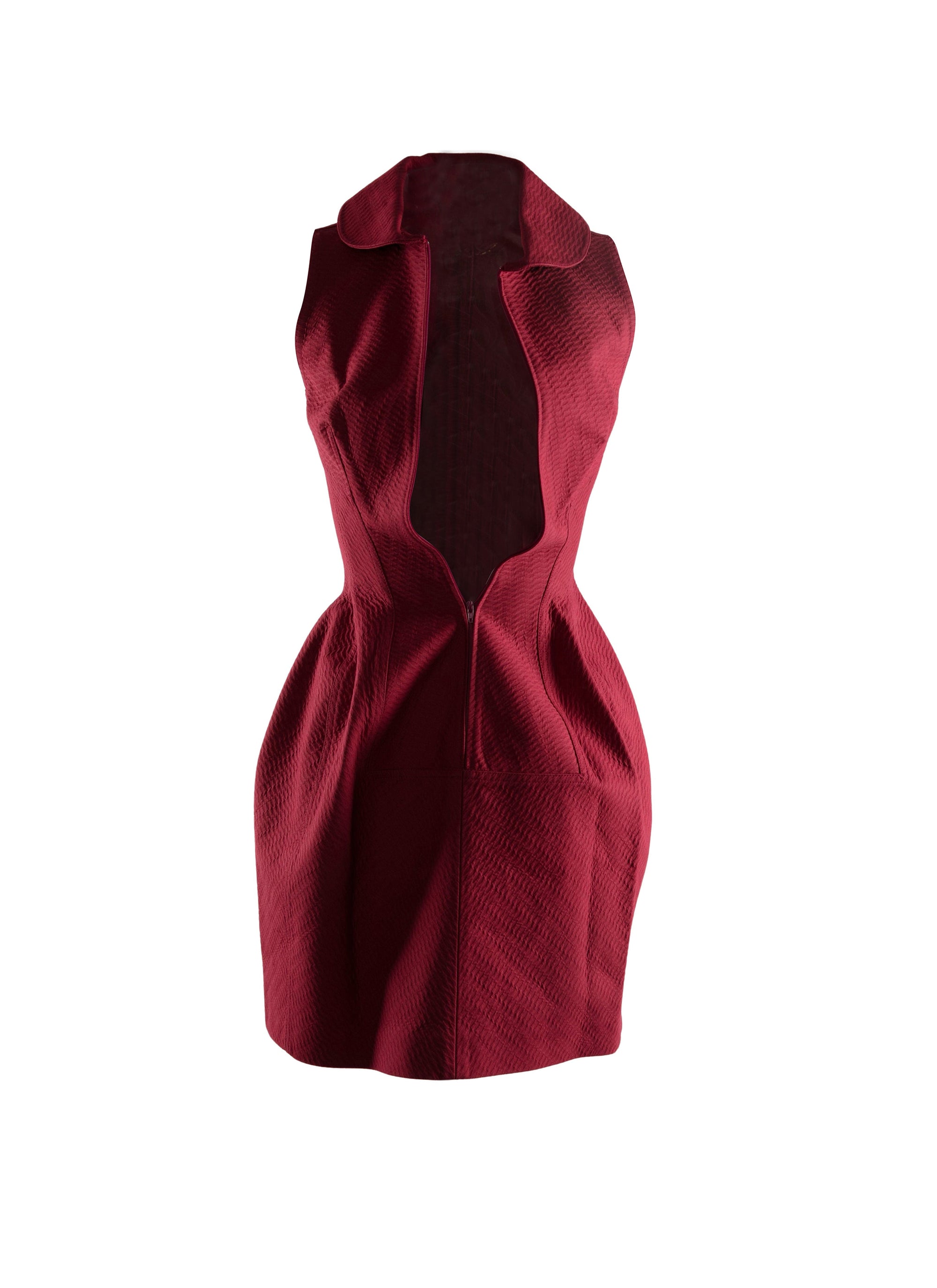 Sleeveless zipped short dress with collar - Raspberry