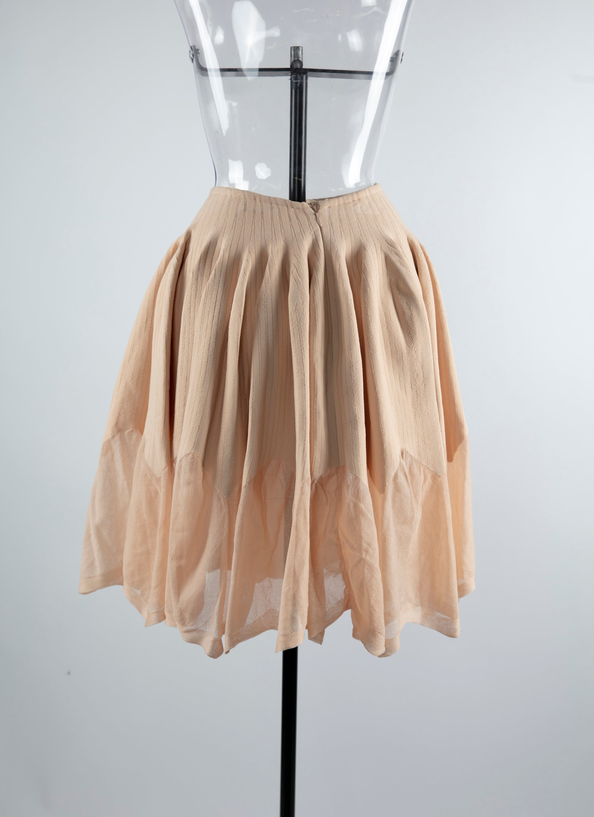 Pleated mini skirt with sheer hem - Beige