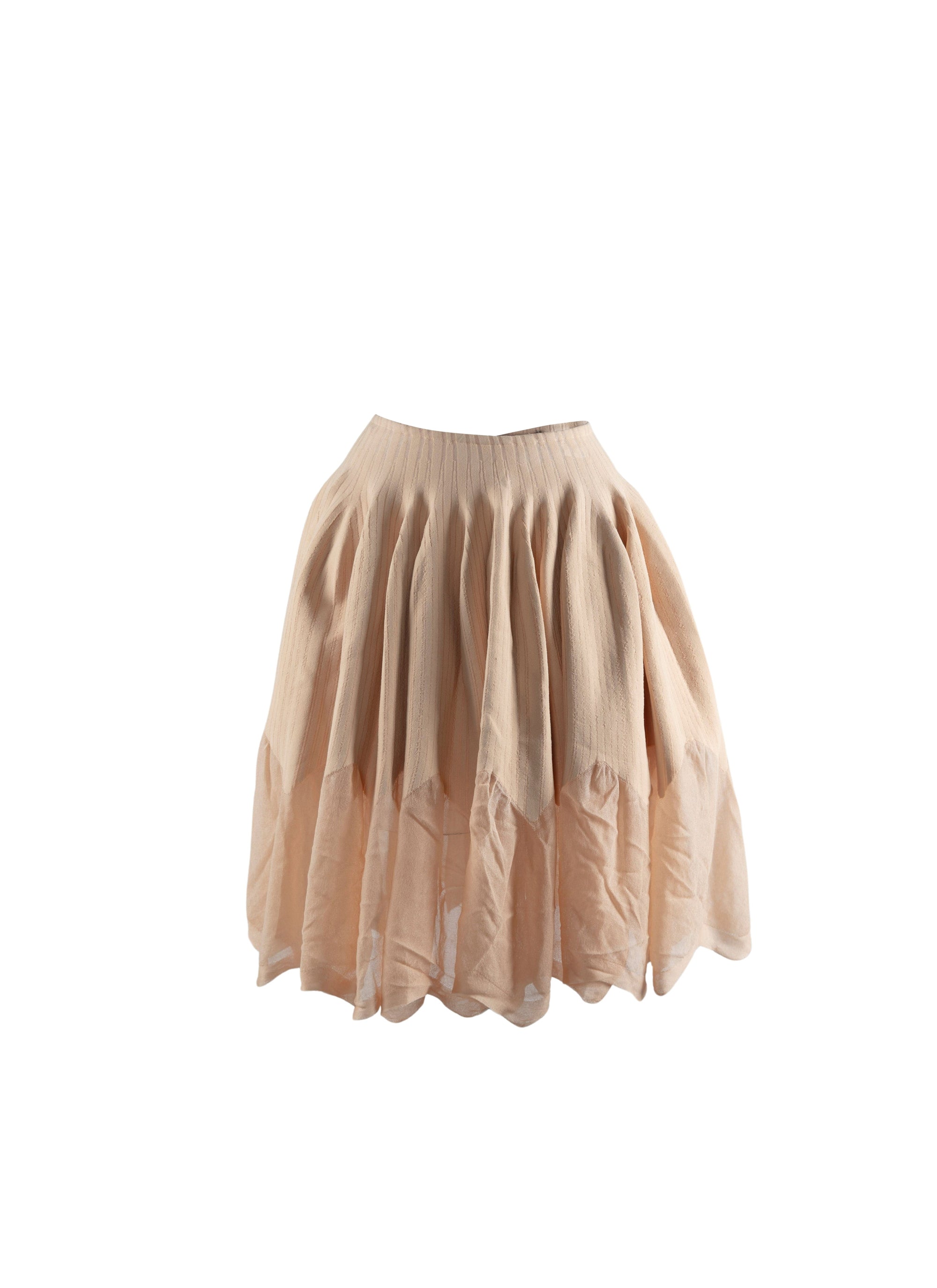 Pleated mini skirt with sheer hem - Beige