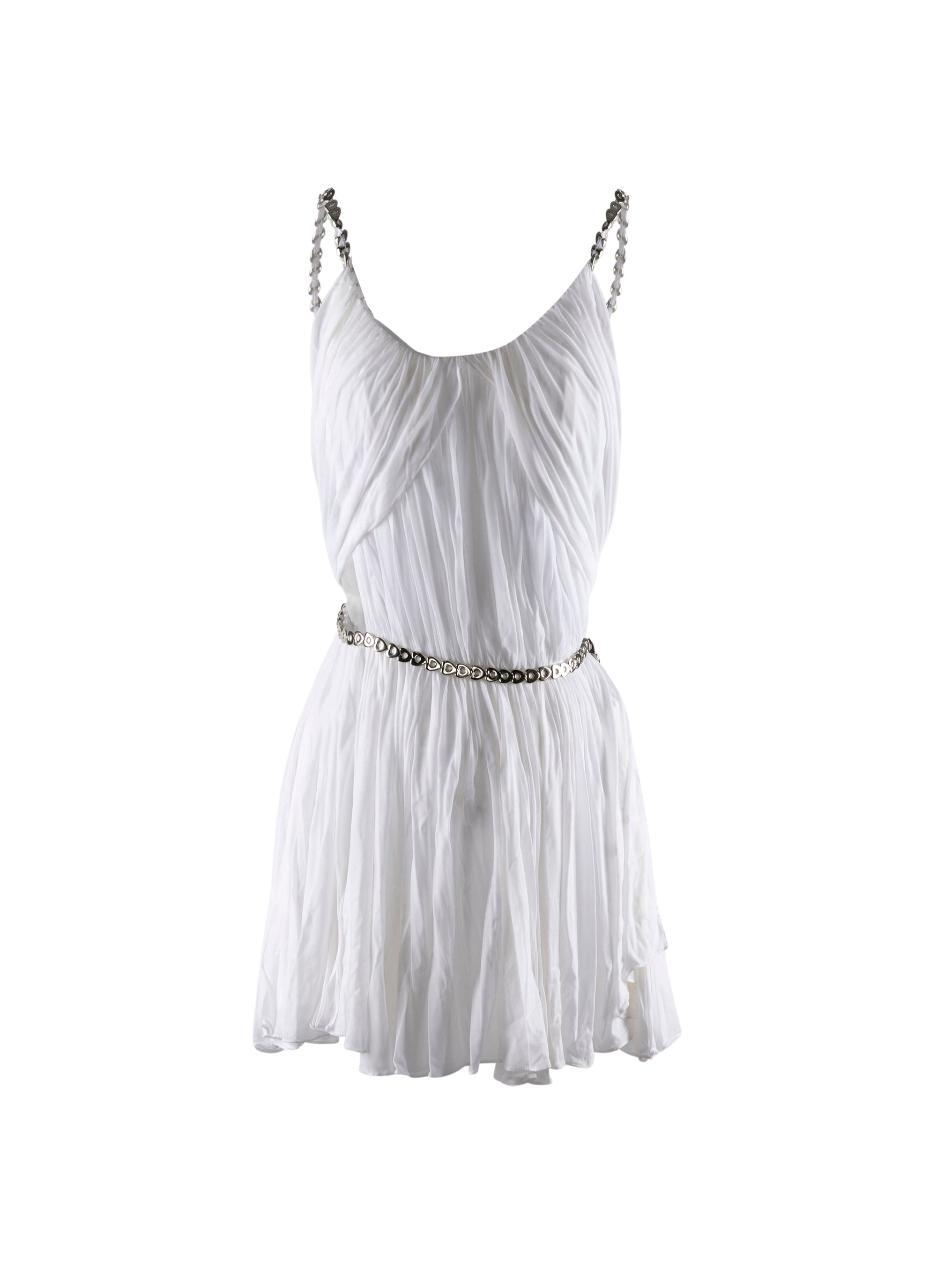 Robe mini à bretelles et ceinture ornés de cœur - Blanc Nacre