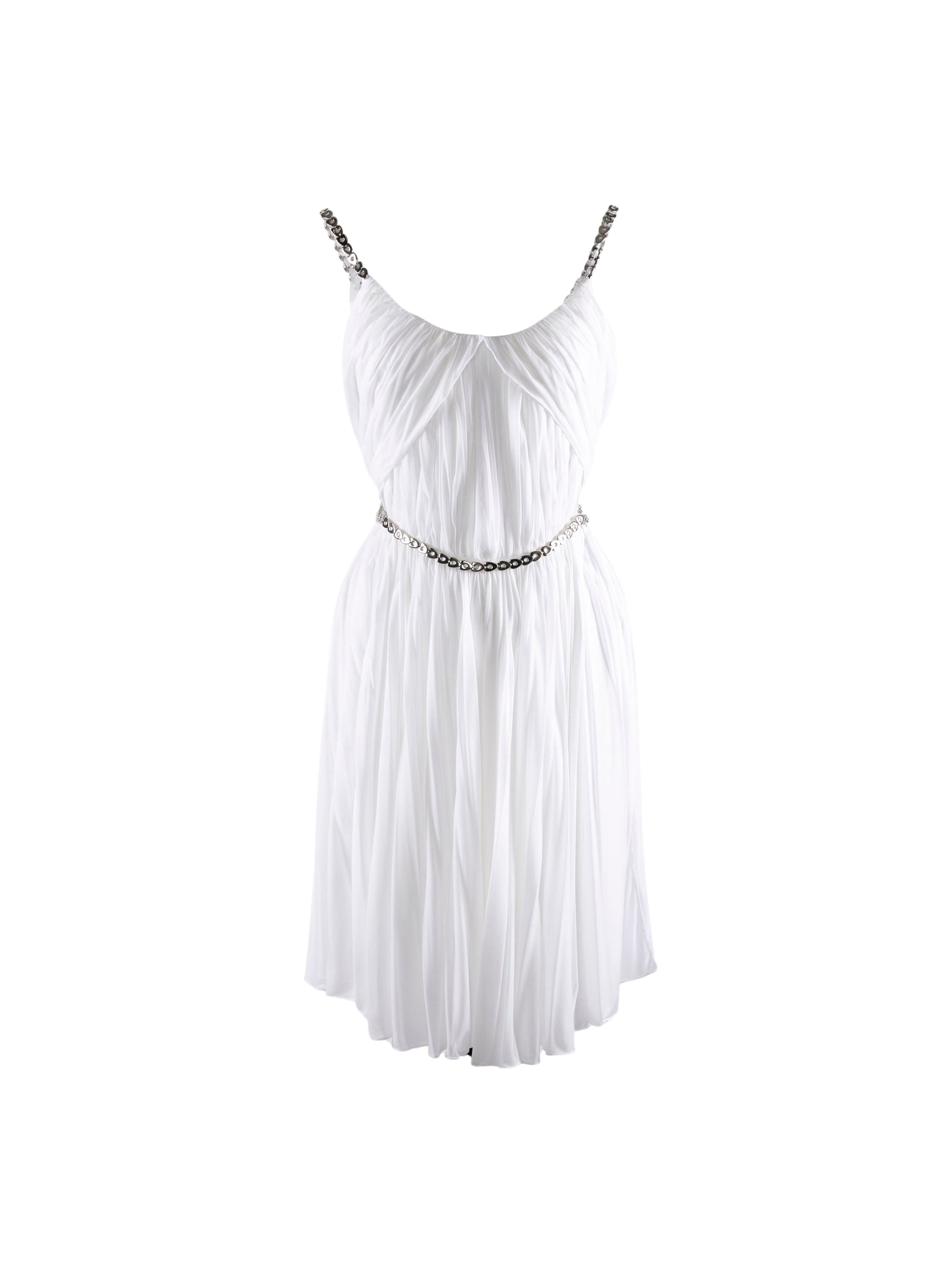 Short dress with heart embellished straps and belt - White iridescent