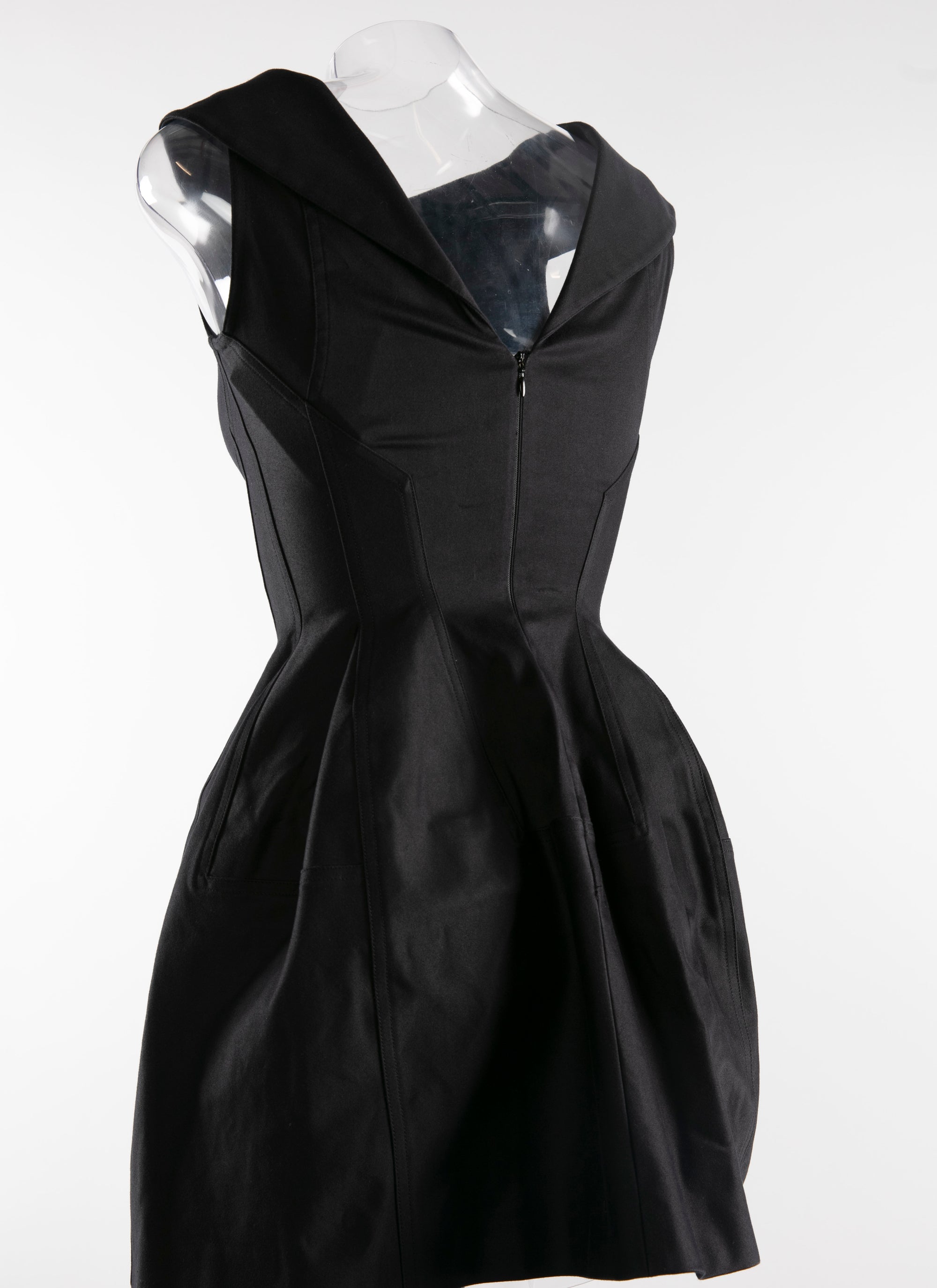 Sleeveless flared short dress with shirt collar - Black intense