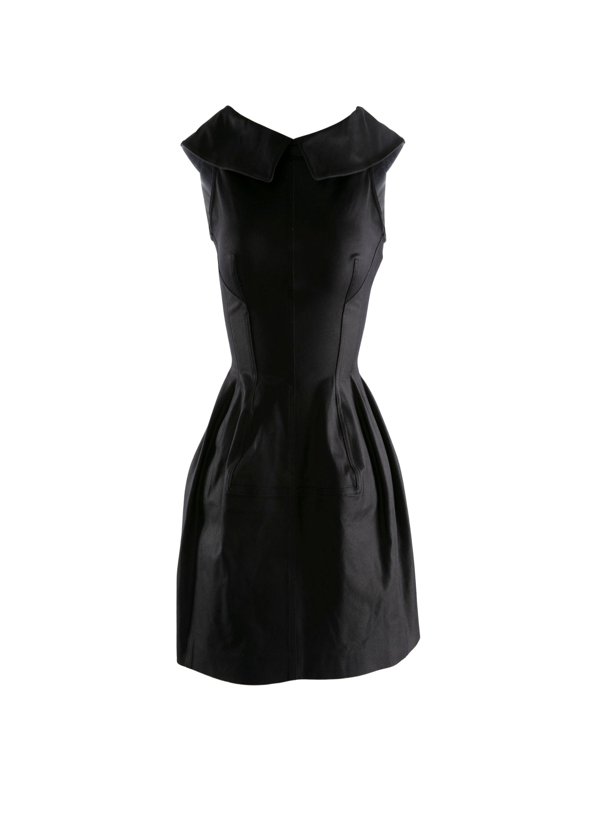 Sleeveless flared short dress with shirt collar - Black intense