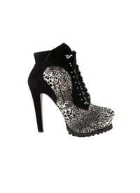Leopard print boots in leather - White & Black
