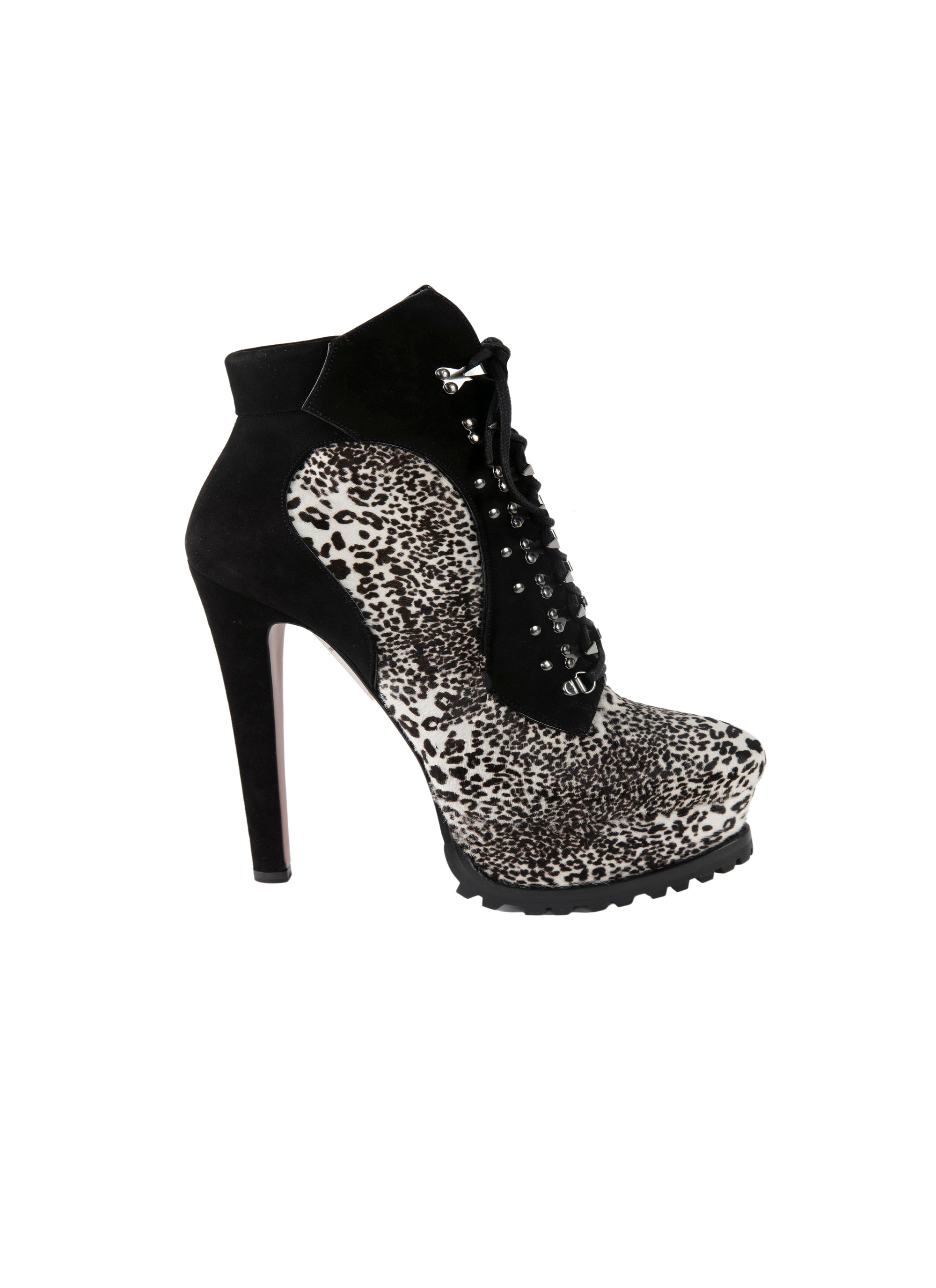Leopard print boots in leather - White & Black
