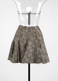 Speckled leather flared skirt - Black & Ivory