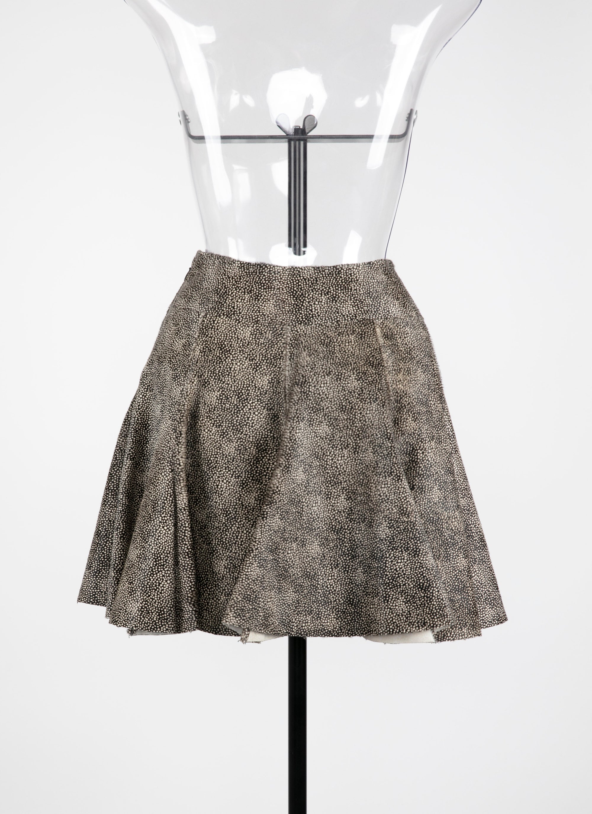 Speckled leather flared skirt - Black & Ivory