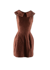 Sleeveless short flared studded dress with shirt collar - Hazelnut & Gold