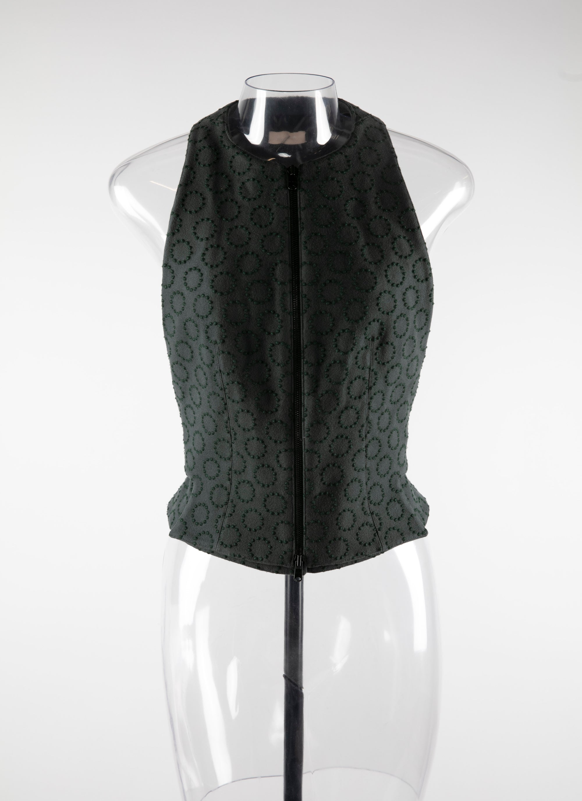 Sleeveless wool cardigan - Peacock Green & Black