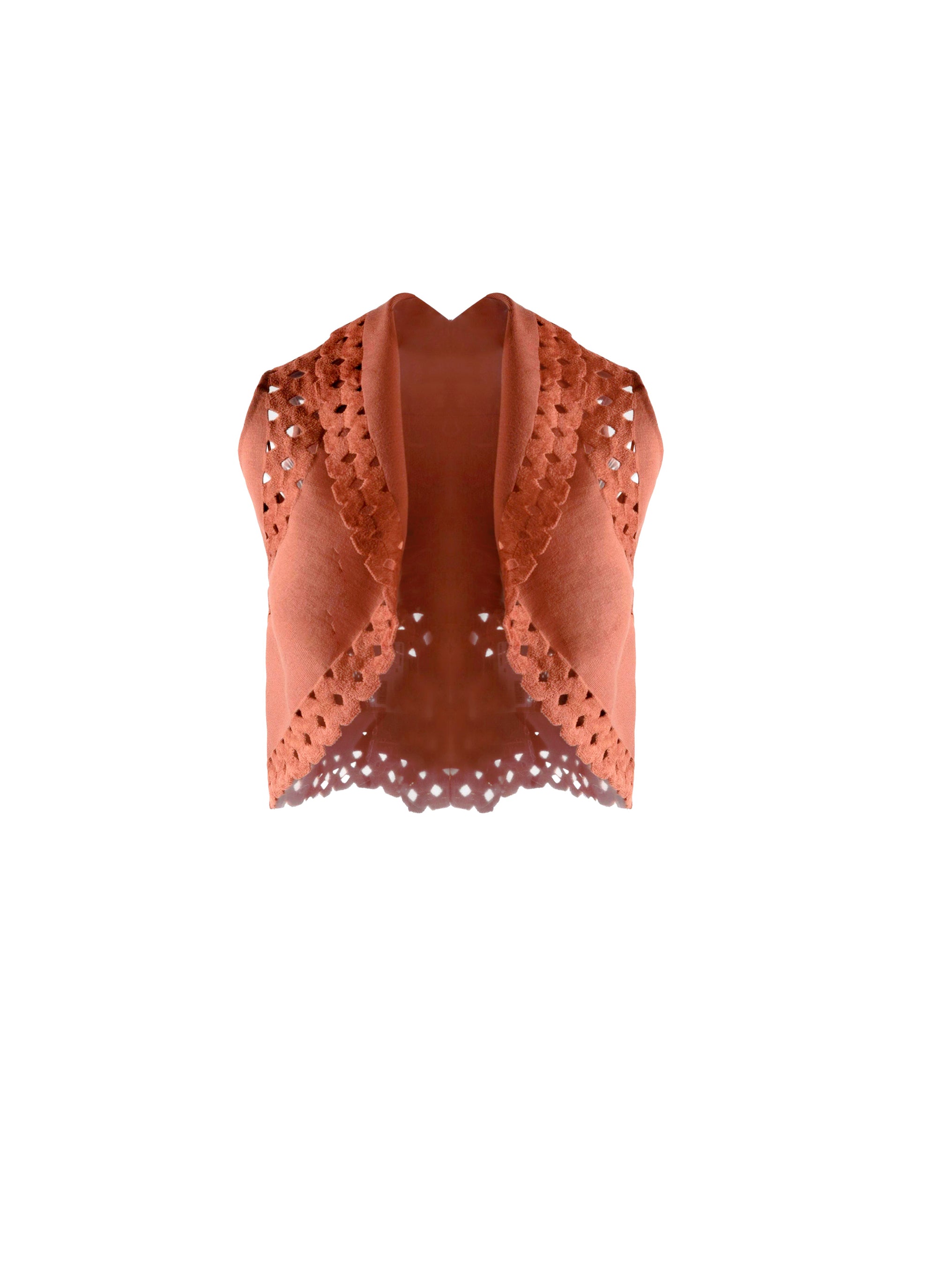 Sleeveless wool and cashmere cardigan - Tobacco